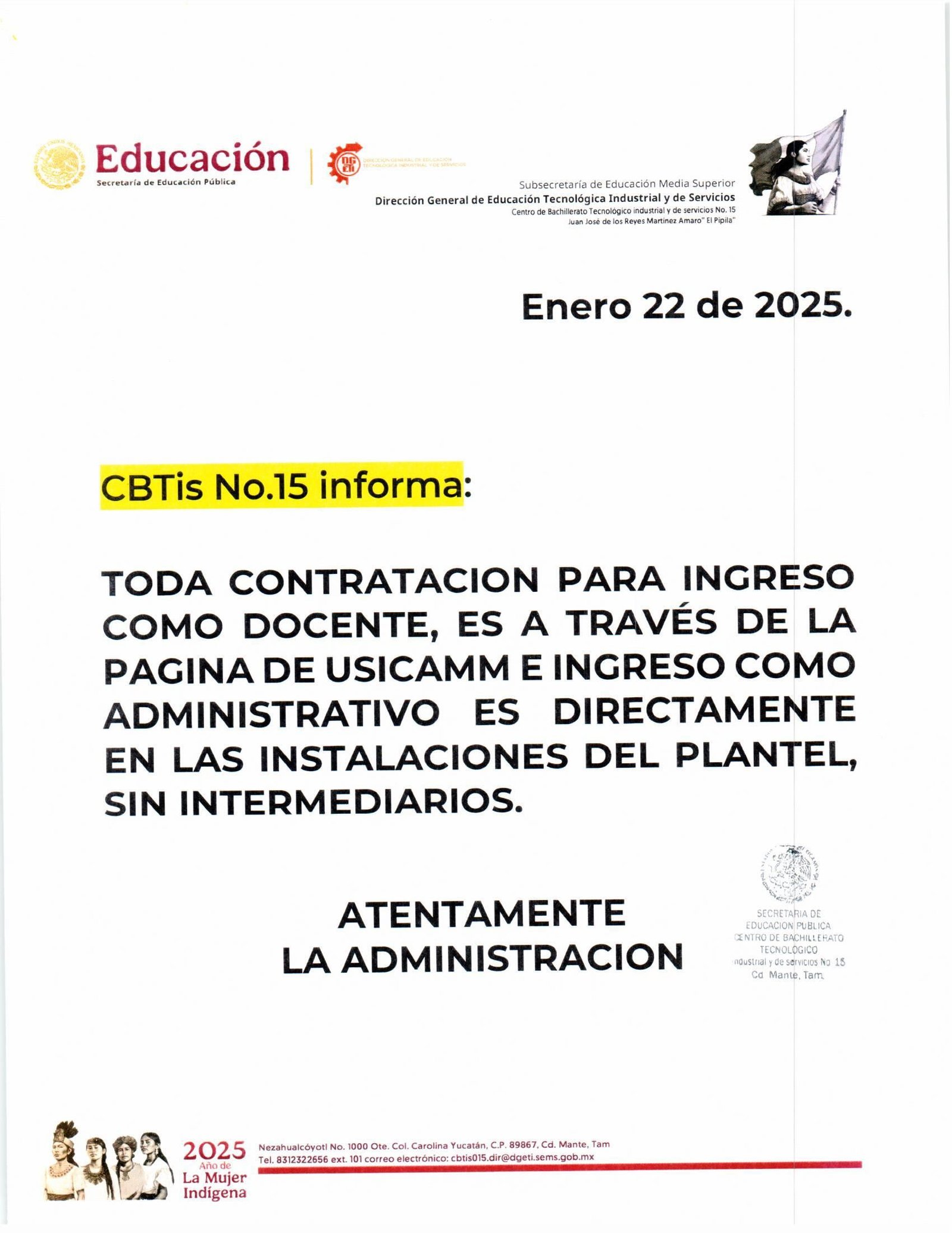 AVISO SOBRE LAS CONTRATACIONES DE PERSONAL